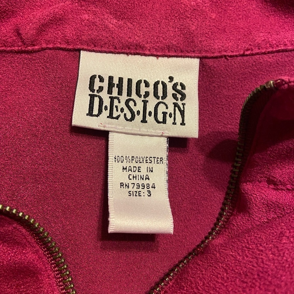 Vintage Chico’s Design Faux Suede Vest raspberry pink red Sz 3 large zip - Picture 3 of 4
